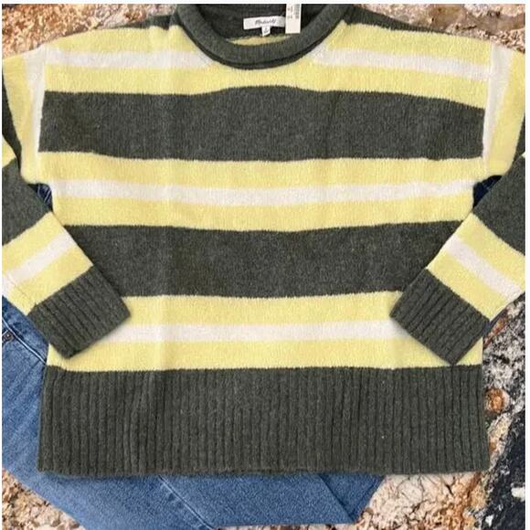 **NWT Madewell Green/Yellow/ White Striped Fulton Pullover Sweater - SIZE M - Picture 6 of 8